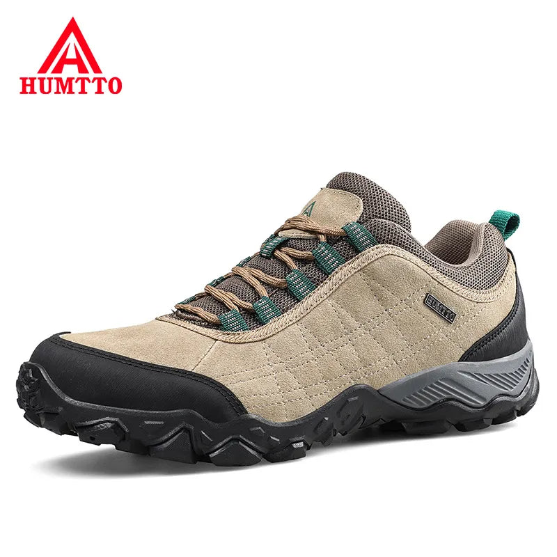 Humtto New Arrival Leather Hiking Shoes Wear-resistant  Outdoor Sport Men Shoes Lace-Up Mens Climbing Trekking Hunting Sneakers