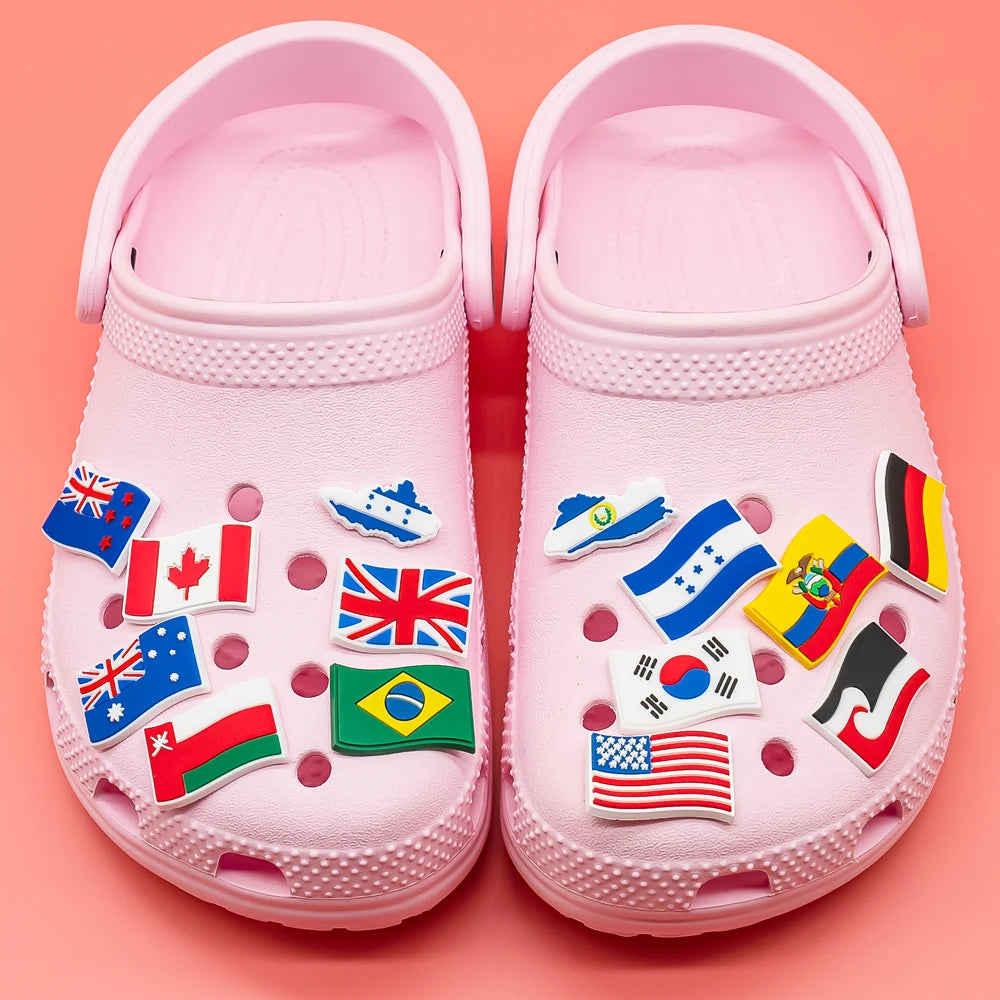 1pcs National Flags Croc Charms Accessories Sneakers Shoe Decorations Pins for Croc Woman Men US UK RUS Croc Jeans Dropshipping