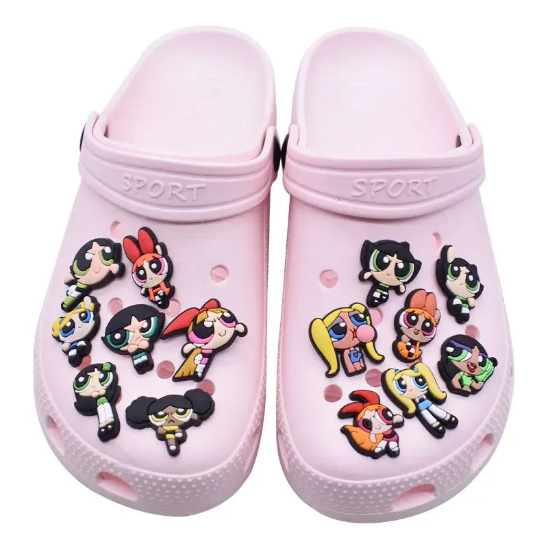 1pcs Single Sale Power Girls PVC Shoe Buckle Sneakers Souvenir Croc Charms Cartoons Decorations Kids Girls Party X-mas Gifts