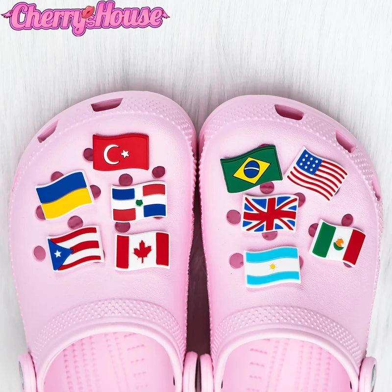 1pcs National Flags Croc Charms Accessories Sneakers Shoe Decorations Pins for Croc Woman Men US UK RUS Croc Jeans Dropshipping