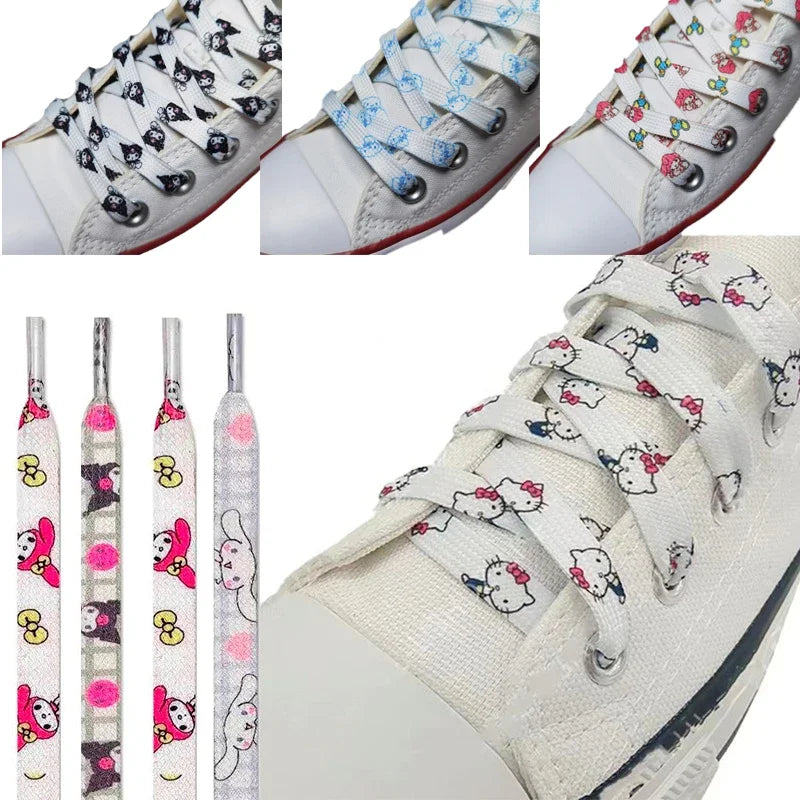 Sanrio Shoelace Anime Cartoon Hello Kitty Kuromi Cinnamoroll Melody Printed Graffiti Fashion Sneaker Accessory Graffiti Shoelace