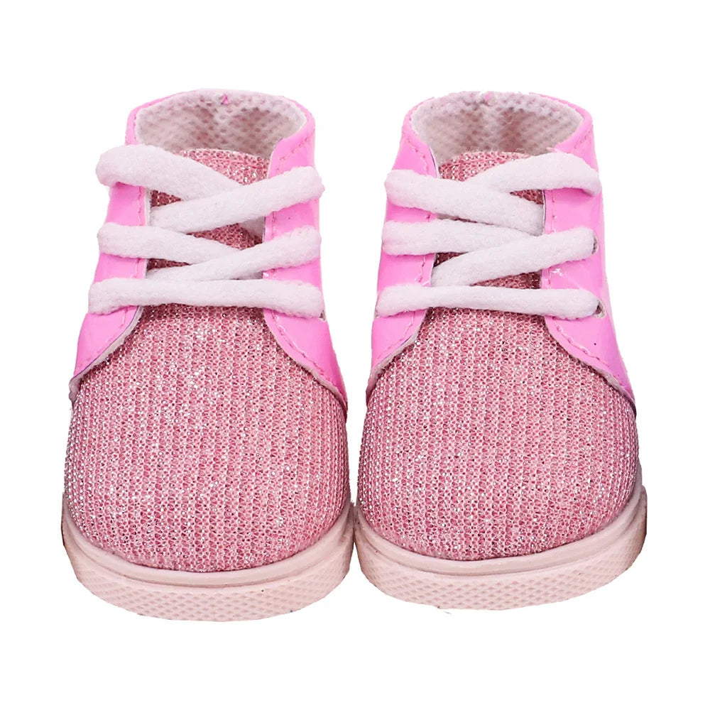 7Cm Doll Shoes Pink  Bow Canvas Shoes Sneakers Fit 18 Inch American Doll&43cm Baby New Born Doll Clothes Girl`s Accessories